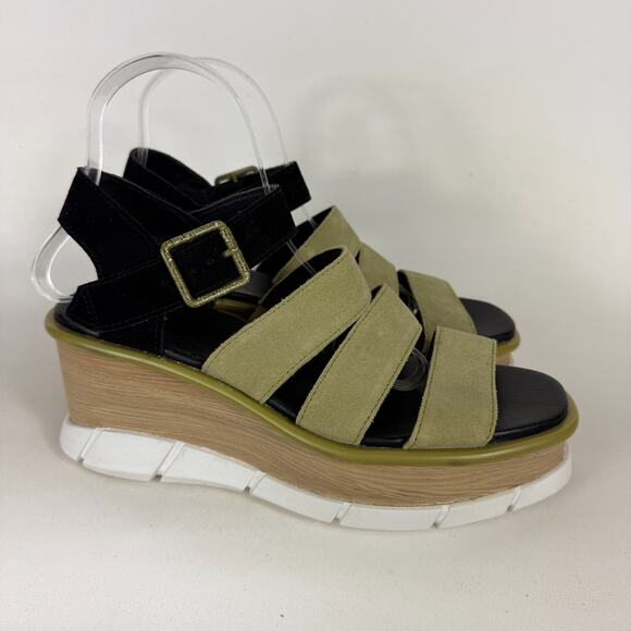 Sorel Joanie III Wedge Sandals Women's 8.5 Olive Green Suede Ankle Strap Buckle - Picture 2 of 10